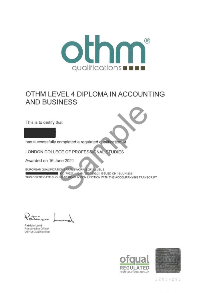 OTHM Level 4 Diploma in Accounting and Business - LCPS