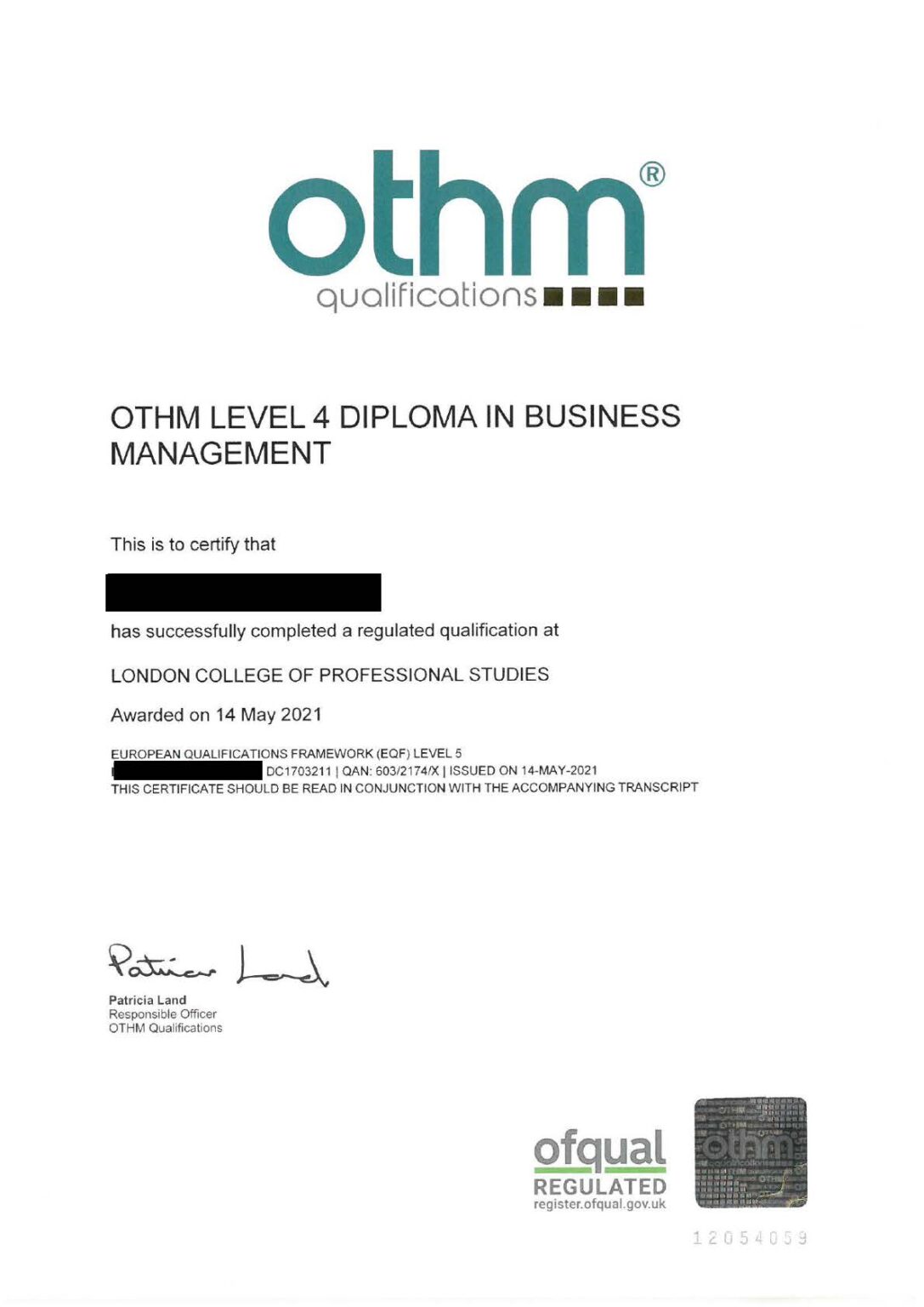 OTHM Level 4 Diploma in Business Management - LCPS